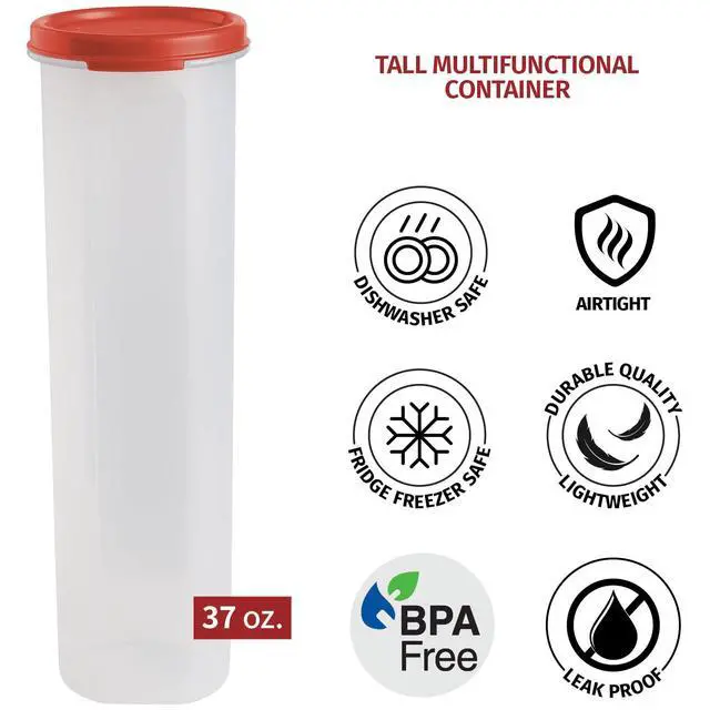 Alt view image 5 of 6 - Tall Clear Spaghetti Pasta Container Storage With Lid-2 Pk.Multi-Purpose Kitchen Pantry Organization And Food Storage For Noodles Beans Straws - Airtight Leakproof Spaghetti Keeper BPA Free 37 oz.