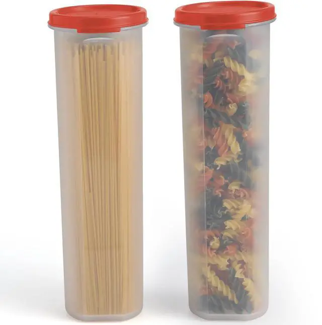 Main image of Tall Clear Spaghetti Pasta Container Storage With Lid-2 Pk.Multi-Purpose Kitchen Pantry Organization And Food Storage For Noodles Beans Straws - Airtight Leakproof Spaghetti Keeper BPA Free 37 oz.