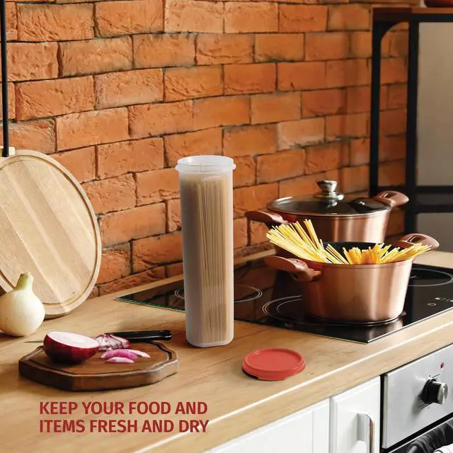 Alt view image 3 of 6 - Tall Clear Spaghetti Pasta Container Storage With Lid-2 Pk.Multi-Purpose Kitchen Pantry Organization And Food Storage For Noodles Beans Straws - Airtight Leakproof Spaghetti Keeper BPA Free 37 oz.