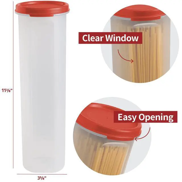 Alt view image 4 of 6 - Tall Clear Spaghetti Pasta Container Storage With Lid-2 Pk.Multi-Purpose Kitchen Pantry Organization And Food Storage For Noodles Beans Straws - Airtight Leakproof Spaghetti Keeper BPA Free 37 oz.