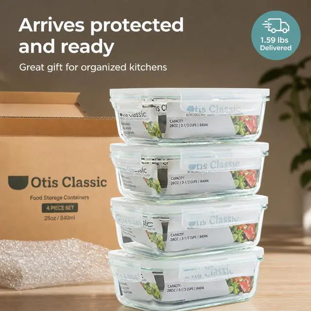 Alt view image 2 of 3 - Glass Food Storage Containers With Locking Lids - Meal Prep Containers - Lunch Bento Boxes - 1 Compartment - 4pk-28oz Box Set - Transparent Lids - BPA Free and Dishwasher Safe