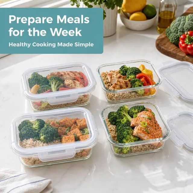 Main image of Glass Food Storage Containers With Locking Lids - Meal Prep Containers - Lunch Bento Boxes - 1 Compartment - 4pk-28oz Box Set - Transparent Lids - BPA Free and Dishwasher Safe