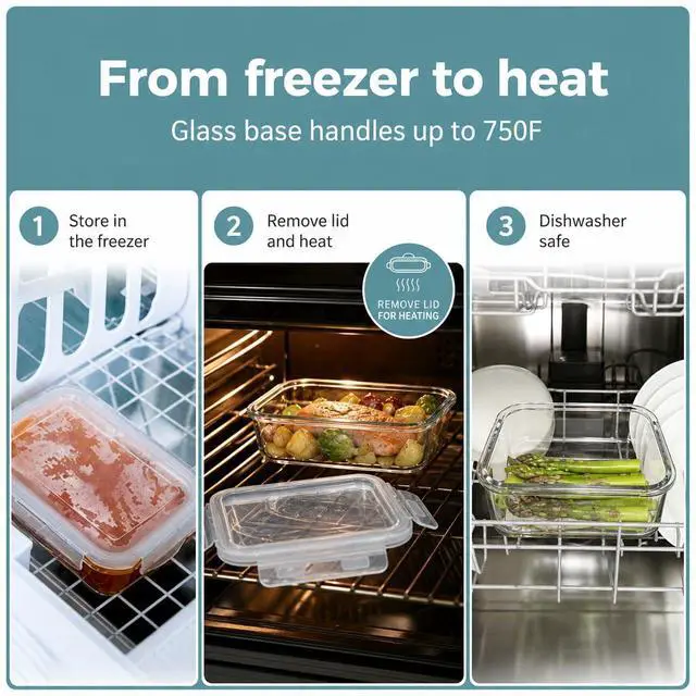 Alt view image 3 of 3 - Glass Food Storage Containers With Locking Lids - Meal Prep Containers - Lunch Bento Boxes - 1 Compartment - 4pk-28oz Box Set - Transparent Lids - BPA Free and Dishwasher Safe