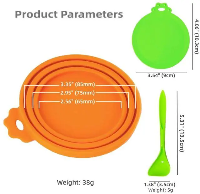 Main image of Silicone Cat Dog Food Can Covers Lids, 3 Inner Diameters 2.6/3/3.4 Fit 3-15 oz Standard Cat Dog Food Cans/Tins, Multi-Size Canned Covers, BPA Free, Reusable(box set of 2 lids+1 spoon)