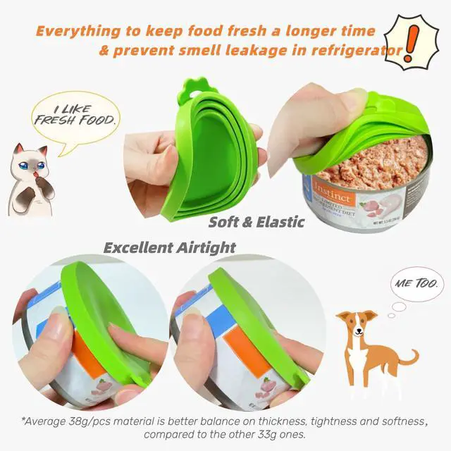 Alt view image 4 of 6 - Silicone Cat Dog Food Can Covers Lids, 3 Inner Diameters 2.6/3/3.4 Fit 3-15 oz Standard Cat Dog Food Cans/Tins, Multi-Size Canned Covers, BPA Free, Reusable(box set of 2 lids+1 spoon)