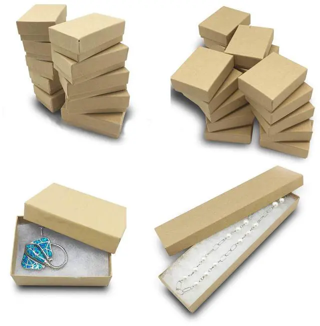 Main image of 25-Pack #99 Cotton Filled Cardboard Paper Jewelry Boxes Gift Case - Kraft Brown (5 Sizes Assortment) - for Shipping or Storage