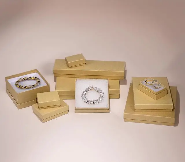 Alt view image 6 of 7 - 25-Pack #99 Cotton Filled Cardboard Paper Jewelry Boxes Gift Case - Kraft Brown (5 Sizes Assortment) - for Shipping or Storage