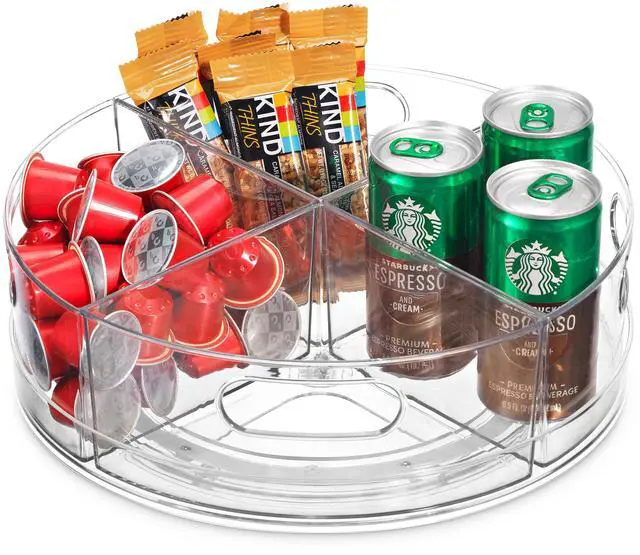 Main image of Lazy Susan Turntable - Clear Acrylic, Removable Sections, Rotates 360 Degrees. Easily Organize Your Fridge, Cabinet or Counter. Great Carousel Storage for Food, Spices, Cosmetics. (4-Sections)