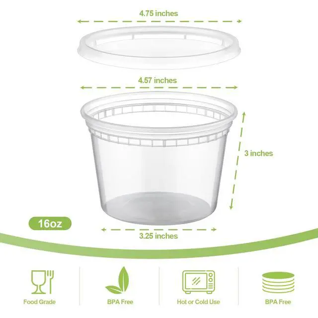 Alt view image 2 of 6 - 24 Sets 16 oz Plastic Deli Food Containers With Lids, Airtight Food Storage Containers, Freezer/Dishwasher/Microwave Safe, Soup Containers For Takeout Meal Prep Storage