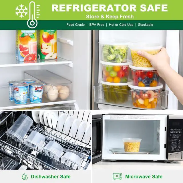 Alt view image 5 of 6 - 24 Sets 16 oz Plastic Deli Food Containers With Lids, Airtight Food Storage Containers, Freezer/Dishwasher/Microwave Safe, Soup Containers For Takeout Meal Prep Storage