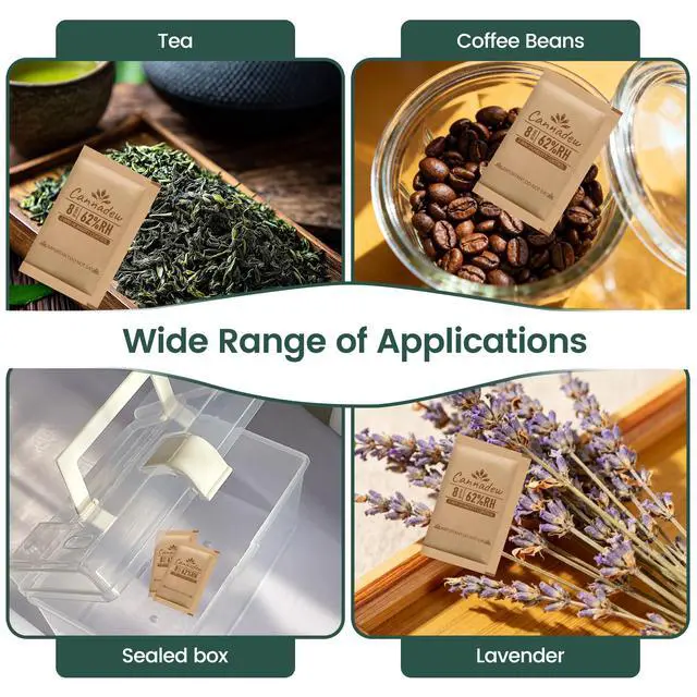 Alt view image 4 of 7 - 62% RH,8 Gram (10 pcs) Two-Way Humidity Control Packs, Kraft Paper Wrapped Moisture Balancer for Airtight Jars, Storage Bags & Containers