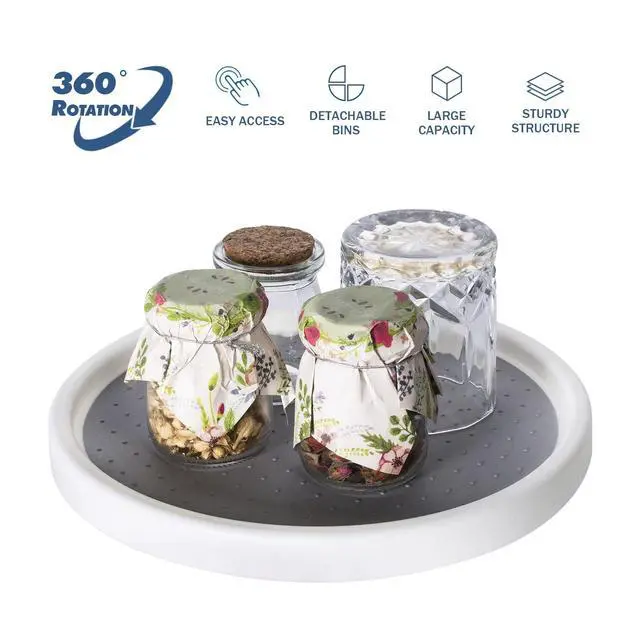 Alt view image 2 of 7 - Lazy Susan Organizer, 2 Tier Non Skid Spice Rack Turntable,360 Degree Rotating Seasoning Organizer, 10-Inch Spinning Organizer for Pantry Cabinet, Kitchen, Countertop, Vanity Display Stand