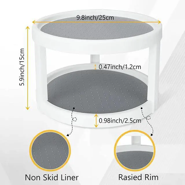 Alt view image 3 of 7 - Lazy Susan Organizer, 2 Tier Non Skid Spice Rack Turntable,360 Degree Rotating Seasoning Organizer, 10-Inch Spinning Organizer for Pantry Cabinet, Kitchen, Countertop, Vanity Display Stand