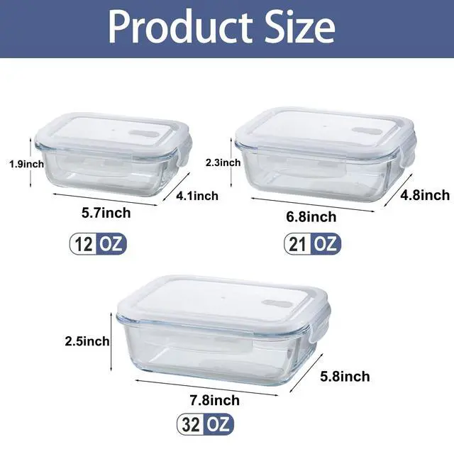Alt view image 2 of 7 - Airtight Glass Food Storage Containers Set - Meal Prep Containers with Lids for Soup, Leftovers, Meal Prep & Office Lunch - BPA Free, Freezer to Microwave to Dishwasher Safe (3PCS)