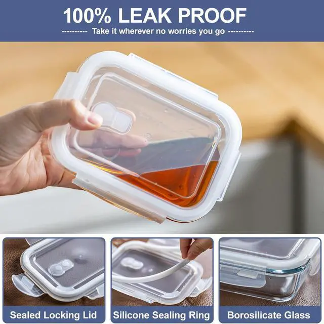 Alt view image 4 of 7 - Airtight Glass Food Storage Containers Set - Meal Prep Containers with Lids for Soup, Leftovers, Meal Prep & Office Lunch - BPA Free, Freezer to Microwave to Dishwasher Safe (3PCS)