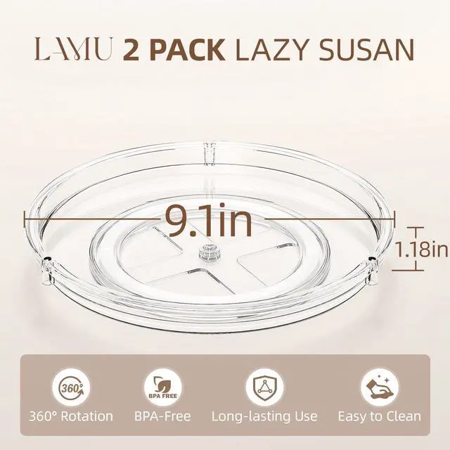 Alt view image 2 of 7 - 2 Pack Lazy Susan Organizer, 9'' Clear Lazy Susan Turntable for Cabinet, Fridge, Kitchen, Pantry, Countertop, Table Top, Refrigerator Organizers and Storage, Seasoning and Spice Organizer