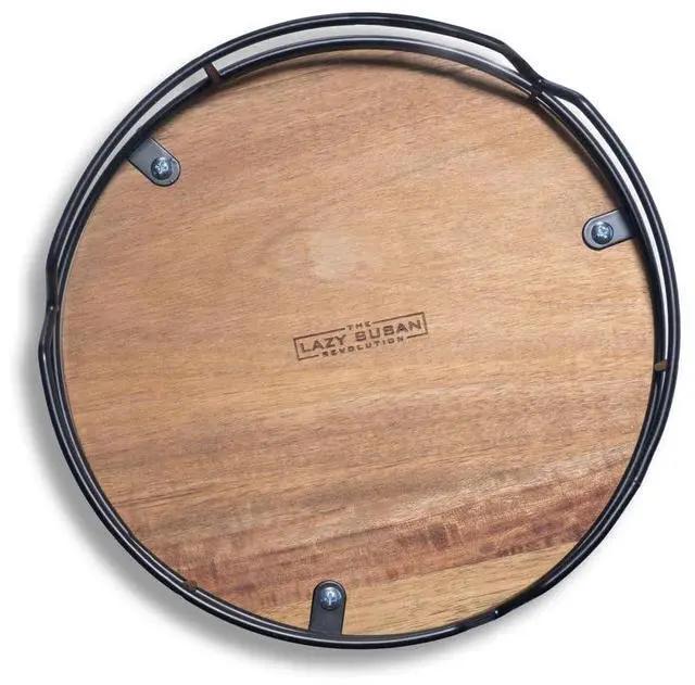 Main image of 9" Acacia Wood Turntable w/Black Wire Rotating Kitchen Organizer for Table, Pantry, or Cabinet, Rustic Wood Finish, 360° Spin