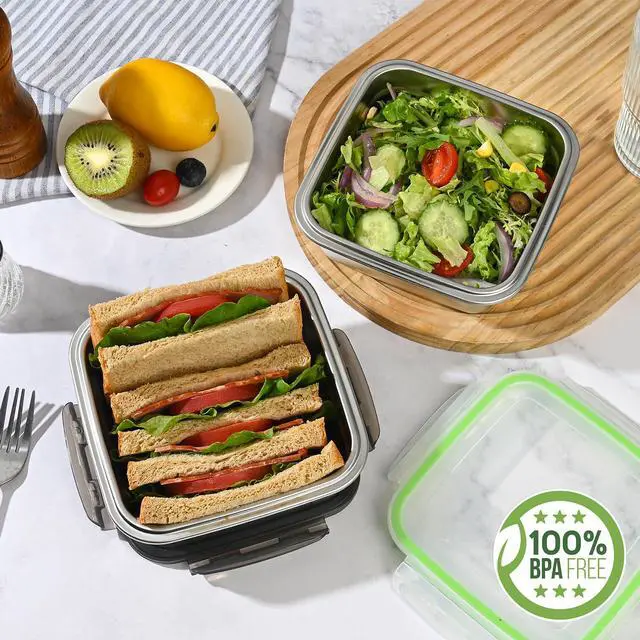 Alt view image 2 of 7 - 2 Pack Sandwich Containers, 24oz Stainless Steel Sandwich Box with Airtight Lids, Reusable Metal Meal Prep Lunch Boxes, BPA-Free, Dishwasher Safe, Food Storage Containers for Families (Black)