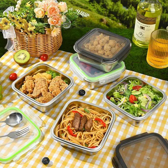 Alt view image 5 of 7 - 2 Pack Sandwich Containers, 24oz Stainless Steel Sandwich Box with Airtight Lids, Reusable Metal Meal Prep Lunch Boxes, BPA-Free, Dishwasher Safe, Food Storage Containers for Families (Black)