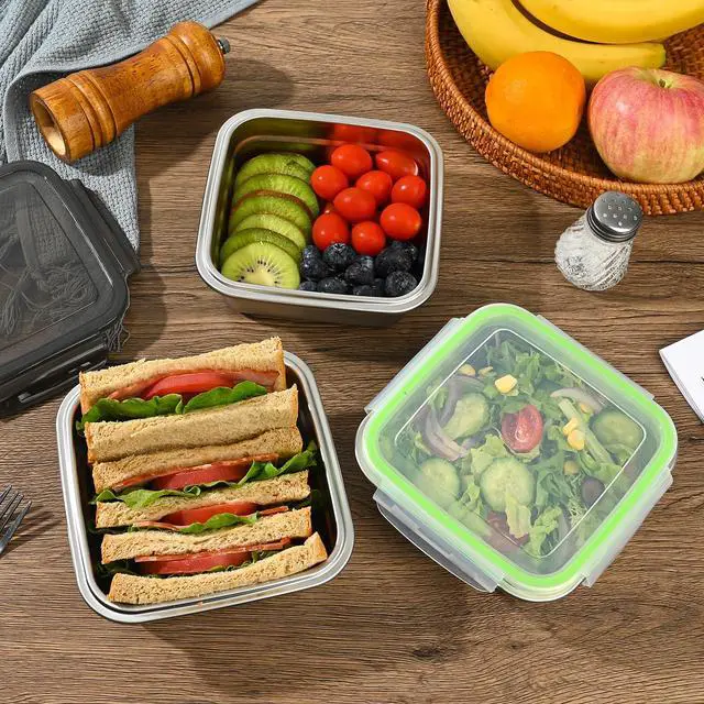 Alt view image 7 of 7 - 2 Pack Sandwich Containers, 24oz Stainless Steel Sandwich Box with Airtight Lids, Reusable Metal Meal Prep Lunch Boxes, BPA-Free, Dishwasher Safe, Food Storage Containers for Families (Black)