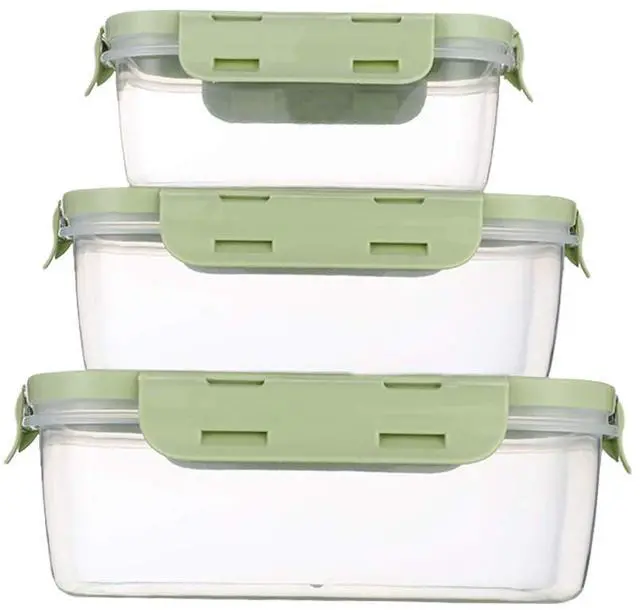 Main image of Food Storage Containers Set with Airtight Lids - 3 Pack BPA-Free Plastic Meal Prep Containers in 3 Sizes - Leak Proof Lunch Bento Boxes - Microwave, Dishwasher & Freezer Safe (Green)