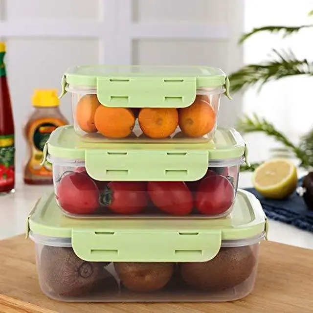 Alt view image 4 of 7 - Food Storage Containers Set with Airtight Lids - 3 Pack BPA-Free Plastic Meal Prep Containers in 3 Sizes - Leak Proof Lunch Bento Boxes - Microwave, Dishwasher & Freezer Safe (Green)
