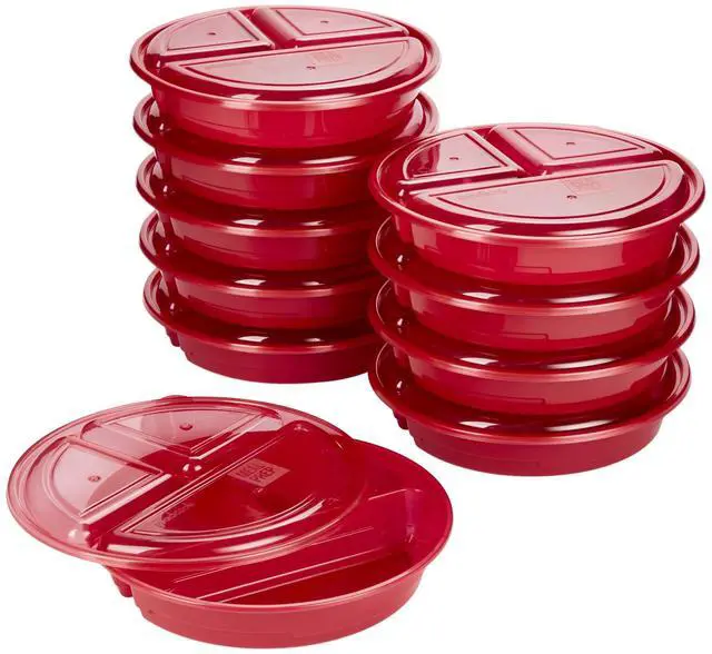 Main image of Meal Prep Containers Set Microwave & Dishwasher-Safe Round Food Organizers with Labeled Compartments BPA-Free Food Storage Set with Snap Shut Lids Portion Control, 10-Pieces, Red