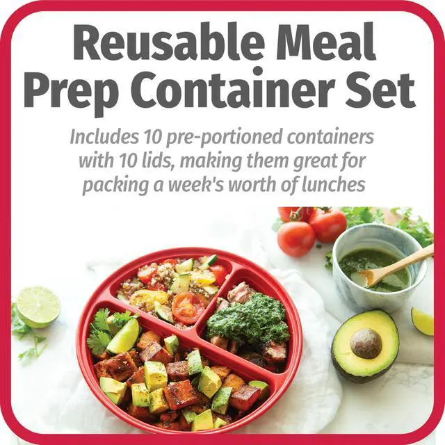 Alt view image 3 of 6 - Meal Prep Containers Set Microwave & Dishwasher-Safe Round Food Organizers with Labeled Compartments BPA-Free Food Storage Set with Snap Shut Lids Portion Control, 10-Pieces, Red