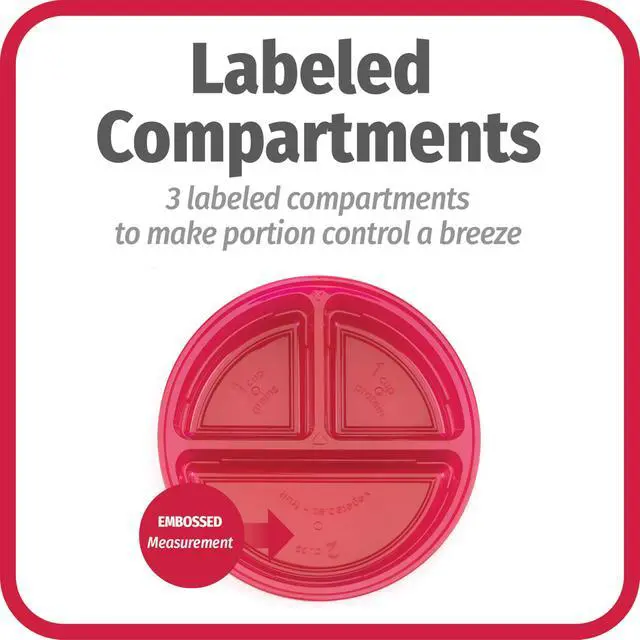 Alt view image 4 of 6 - Meal Prep Containers Set Microwave & Dishwasher-Safe Round Food Organizers with Labeled Compartments BPA-Free Food Storage Set with Snap Shut Lids Portion Control, 10-Pieces, Red