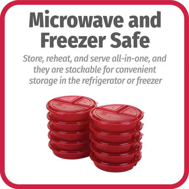 Alt view image 5 of 6 - Meal Prep Containers Set Microwave & Dishwasher-Safe Round Food Organizers with Labeled Compartments BPA-Free Food Storage Set with Snap Shut Lids Portion Control, 10-Pieces, Red