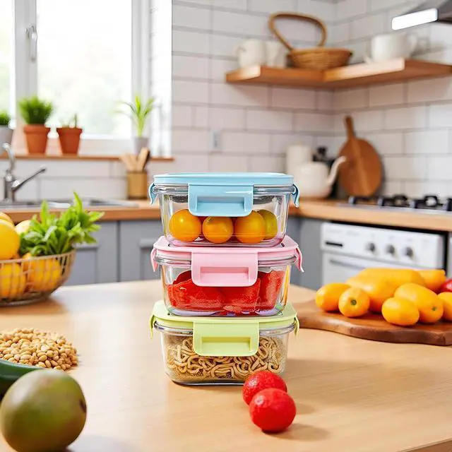 Alt view image 4 of 7 - Square 2cup Glass Food Storage Containers with Airtight Lids, 16oz Glass Meal Prep Containers, Square Food Bowl For Lunch, Fruit, Snack, Dishwasher Microwave Freezer Safe (Pink+Green)