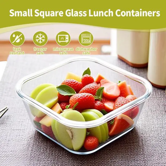 Alt view image 5 of 7 - Square 2cup Glass Food Storage Containers with Airtight Lids, 16oz Glass Meal Prep Containers, Square Food Bowl For Lunch, Fruit, Snack, Dishwasher Microwave Freezer Safe (Pink+Green)