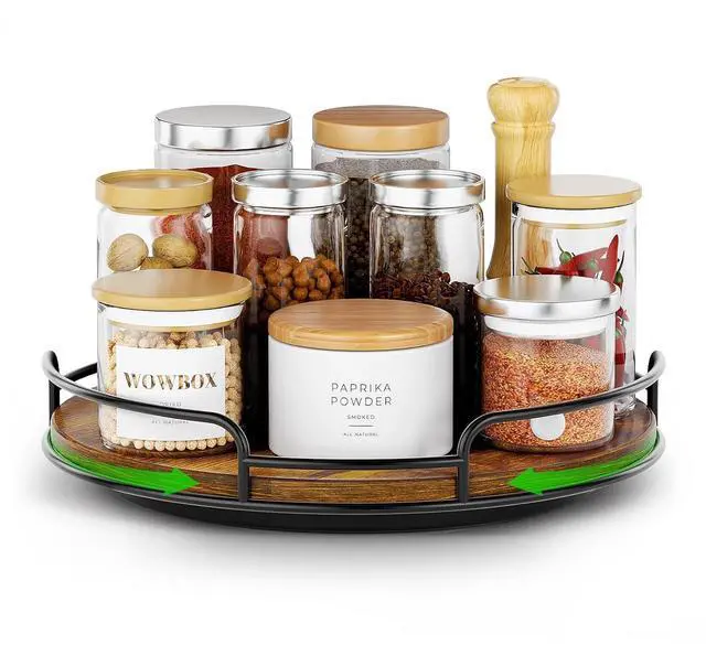 Main image of 9" Lazy Susan Organizer for Table Top Rotating Spice Rack Organizations Wood Lazy Susan Turntable Organizer for Cabinet Kitchen Pantry Countertop Bathroom Vanity