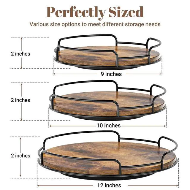 Alt view image 2 of 7 - 9" Lazy Susan Organizer for Table Top Rotating Spice Rack Organizations Wood Lazy Susan Turntable Organizer for Cabinet Kitchen Pantry Countertop Bathroom Vanity