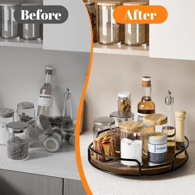 Alt view image 4 of 7 - 9" Lazy Susan Organizer for Table Top Rotating Spice Rack Organizations Wood Lazy Susan Turntable Organizer for Cabinet Kitchen Pantry Countertop Bathroom Vanity