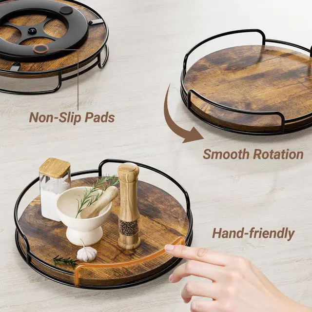 Alt view image 5 of 7 - 9" Lazy Susan Organizer for Table Top Rotating Spice Rack Organizations Wood Lazy Susan Turntable Organizer for Cabinet Kitchen Pantry Countertop Bathroom Vanity