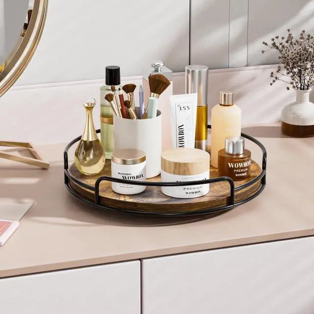 Alt view image 7 of 7 - 9" Lazy Susan Organizer for Table Top Rotating Spice Rack Organizations Wood Lazy Susan Turntable Organizer for Cabinet Kitchen Pantry Countertop Bathroom Vanity