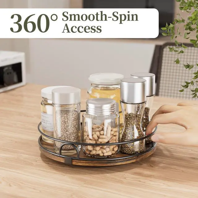 Alt view image 4 of 7 - 9'' Lazy Susan Organizer for Table Top,Wooden Lazy Susan Turntable for Cabinet,Kitchen,Spice Organization,Bathroom Vanity,Rotating Pantry Storage for Table Decor