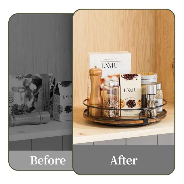 Alt view image 6 of 7 - 9'' Lazy Susan Organizer for Table Top,Wooden Lazy Susan Turntable for Cabinet,Kitchen,Spice Organization,Bathroom Vanity,Rotating Pantry Storage for Table Decor
