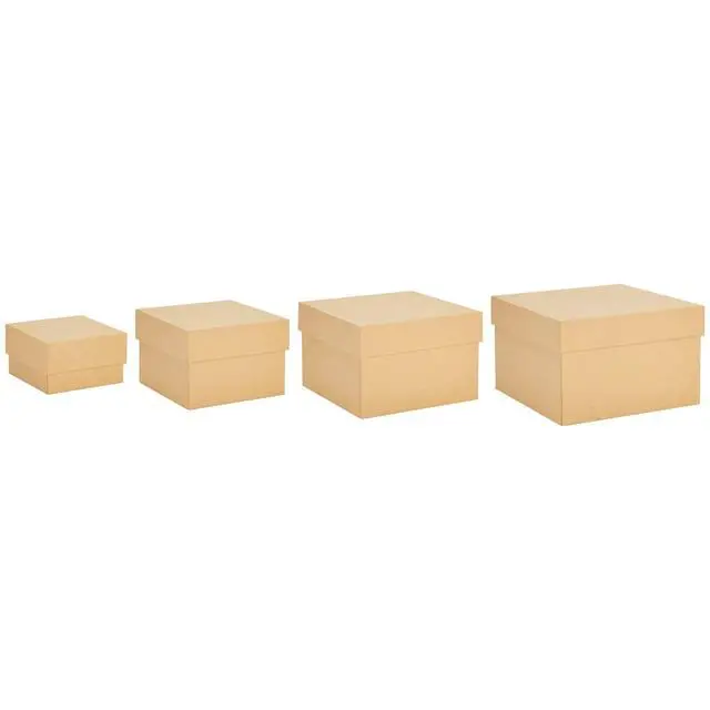Alt view image 3 of 5 - Square Nesting Boxes With Lids - Kraft Brown, Paperboard, 4-Pack, 6.5-3.5 In - Cardboard Nesting Gift Boxes for Presents & Party Favors