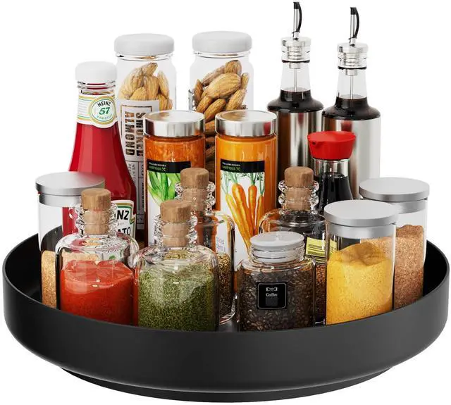 Main image of Lazy Susan Turntable Organizer - 13 inch Rotating Spice Rack Metal Lazy Susan for Cabinet Pantry Kitchen Countertop Bathroom Refrigerator Table Storage, Black