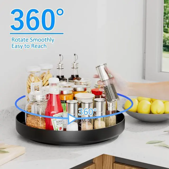 Alt view image 2 of 6 - Lazy Susan Turntable Organizer - 13 inch Rotating Spice Rack Metal Lazy Susan for Cabinet Pantry Kitchen Countertop Bathroom Refrigerator Table Storage, Black