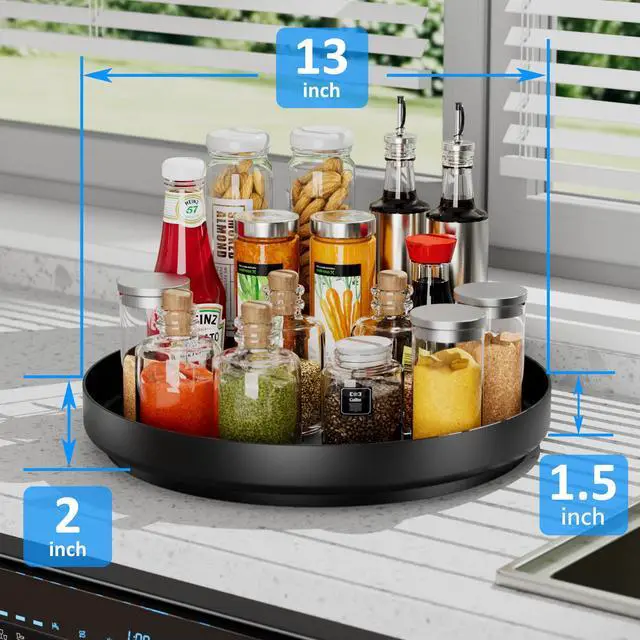 Alt view image 3 of 6 - Lazy Susan Turntable Organizer - 13 inch Rotating Spice Rack Metal Lazy Susan for Cabinet Pantry Kitchen Countertop Bathroom Refrigerator Table Storage, Black