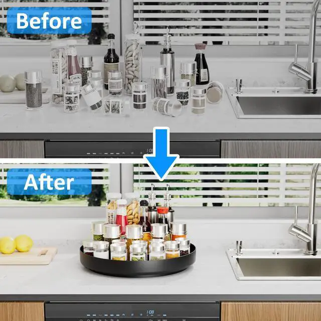 Alt view image 4 of 6 - Lazy Susan Turntable Organizer - 13 inch Rotating Spice Rack Metal Lazy Susan for Cabinet Pantry Kitchen Countertop Bathroom Refrigerator Table Storage, Black