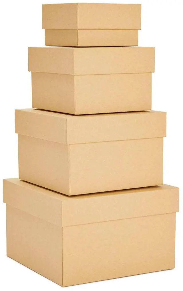 Main image of Square Nesting Boxes With Lids - Kraft Brown, Paperboard, 4-Pack, 6.5-3.5 In - Cardboard Nesting Gift Boxes for Presents & Party Favors