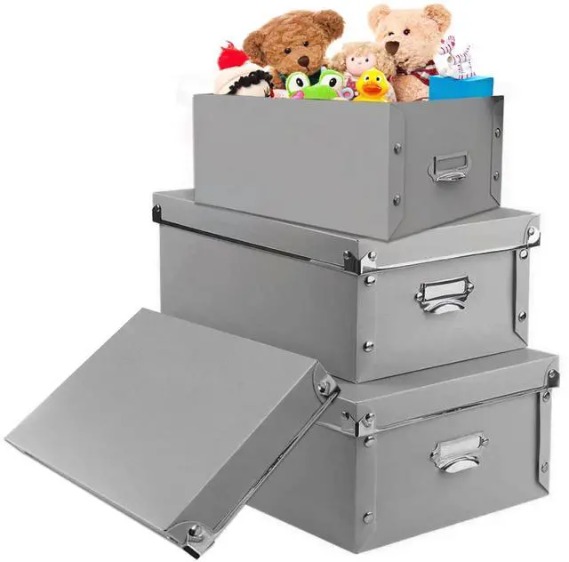 Main image of Foldable Plastic Storage Boxes with Lids - Decorative Organizer for Clothes, Shoes, Office & Keepsakes | Multi-Size Nesting Design, Space-Saving Memory Box
