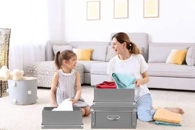 Alt view image 7 of 7 - Foldable Plastic Storage Boxes with Lids - Decorative Organizer for Clothes, Shoes, Office & Keepsakes | Multi-Size Nesting Design, Space-Saving Memory Box