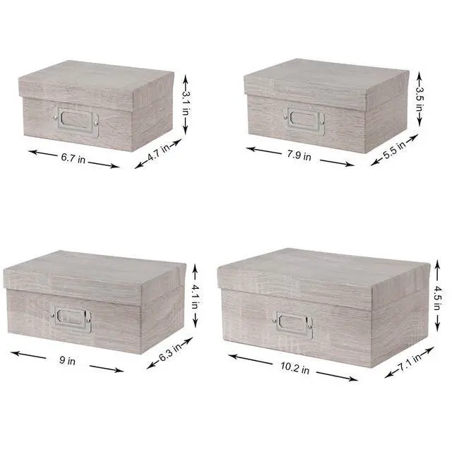 Alt view image 3 of 6 - Photo Boxes with Lids - 4 in 1 Set Waterproof Storage Boxes with Handles - Decorative Multiple Size Storage Bins for Clothes/Shoes/Office/Cosmetic/Books