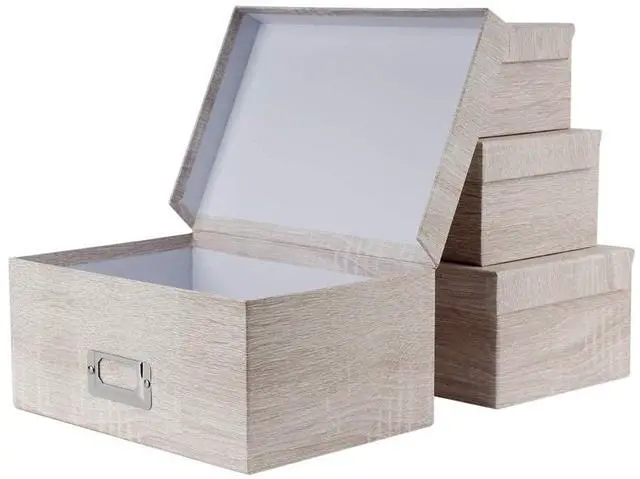 Main image of Photo Boxes with Lids - 4 in 1 Set Waterproof Storage Boxes with Handles - Decorative Multiple Size Storage Bins for Clothes/Shoes/Office/Cosmetic/Books