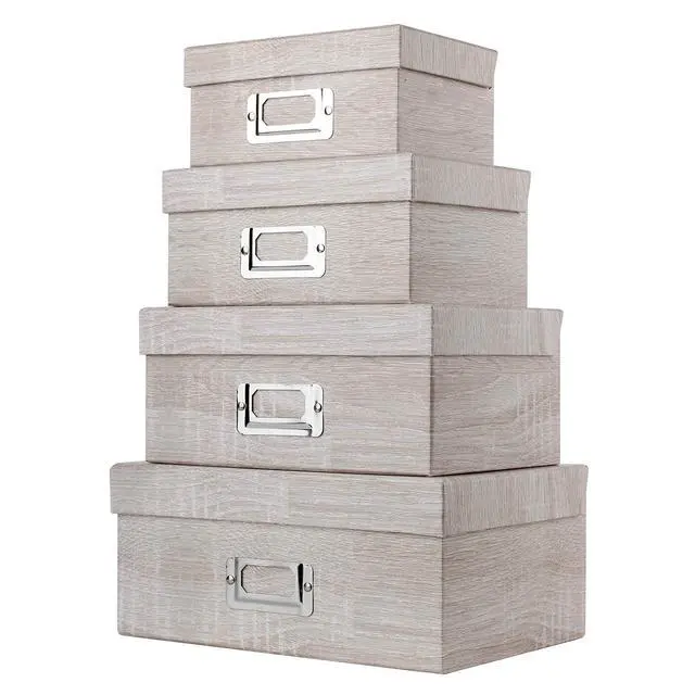 Alt view image 2 of 6 - Photo Boxes with Lids - 4 in 1 Set Waterproof Storage Boxes with Handles - Decorative Multiple Size Storage Bins for Clothes/Shoes/Office/Cosmetic/Books